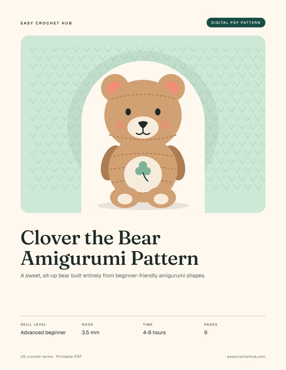 Page 1 of the Clover the Bear Amigurumi Pattern PDF: the cover