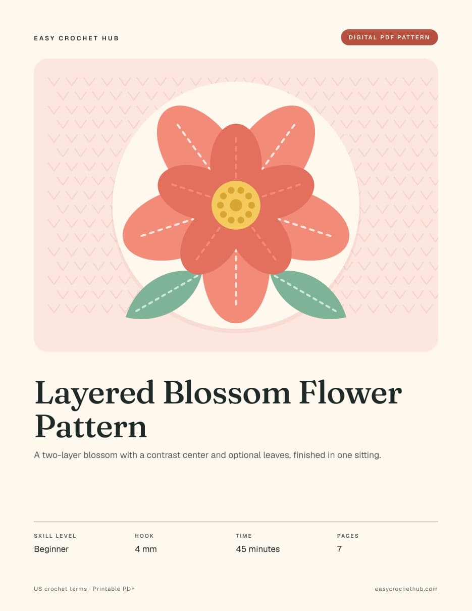 Page 1 of the Layered Blossom Flower Pattern PDF: Cover